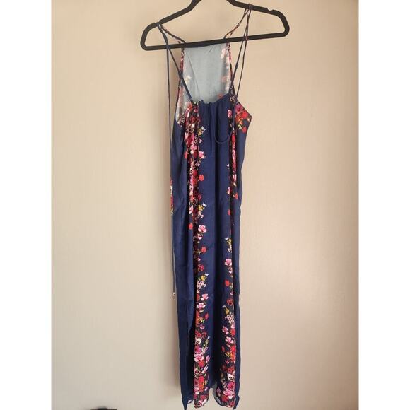 NWD Anthropologie Double-Strap Halter Column Floral Midi Dress Sz XS Navy GC211 - Picture 7 of 12